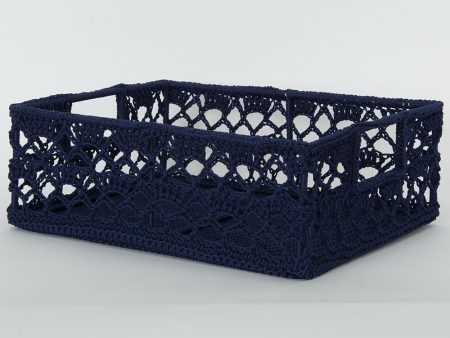 Crochet Wire Basket Wide - Navy For Discount