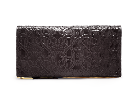 Fold Over Leather Clutch, Black Fashion