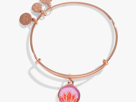 Crystal Lotus Charm Bangle Bracelet For Sale