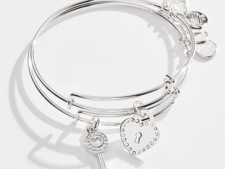 Pavé Key to Love Charm Bangle Bracelets, Set of 2 Hot on Sale