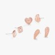 Angel Wing Heart Earrings, Set of 3 Hot on Sale