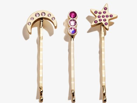 Amethyst Moon + Star Hair Pins, Set of 3 Cheap