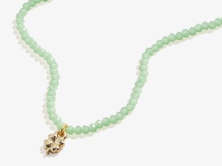 Good Fortune Four-Leaf Clover + Green Bead Necklace For Sale