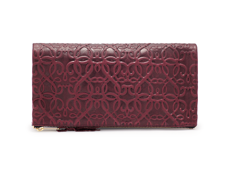 Fold Over Leather Clutch, Burgundy Online now